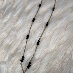 Women's Black Geometric Beaded Chain Necklace